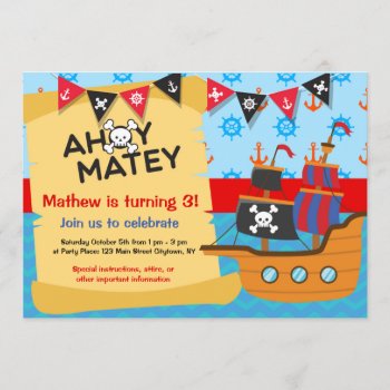 Pirate Birthday Party  Ahoy Matey Invitation by hkimbrell at Zazzle