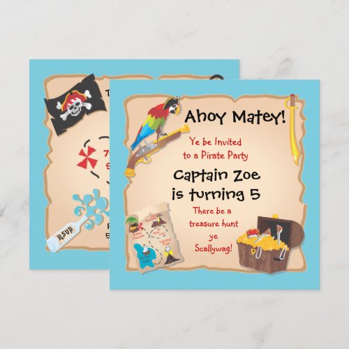 Pirate Birthday Party and Treasure Hunt Invites