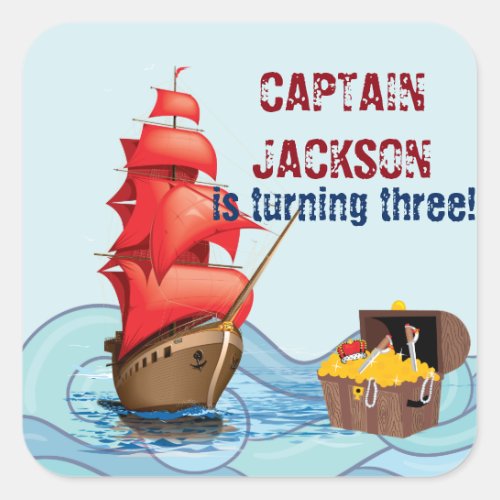 Pirate Birthday Party Boat stripes design Square Sticker