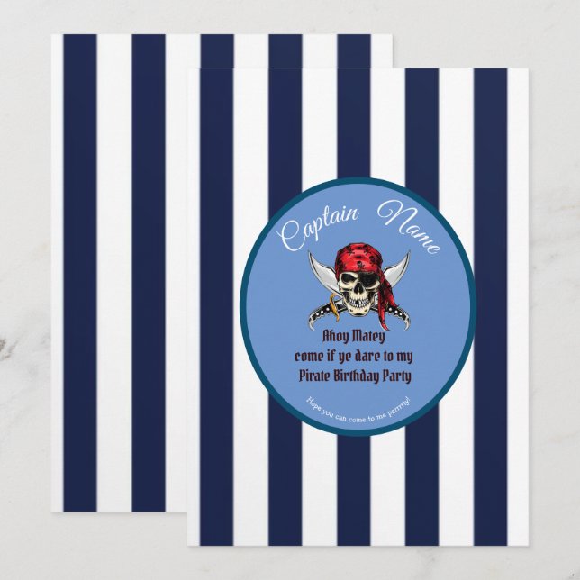 pirate birthday party boy invitation (Front/Back)