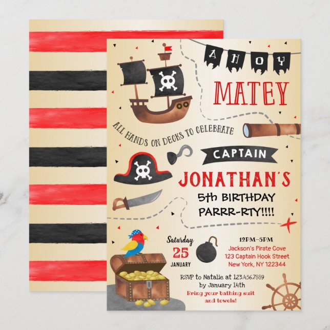  Pirate birthday party invitation (Front/Back)