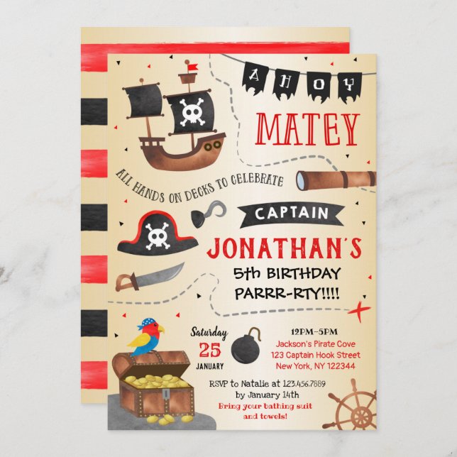  Pirate birthday party invitation (Front/Back)