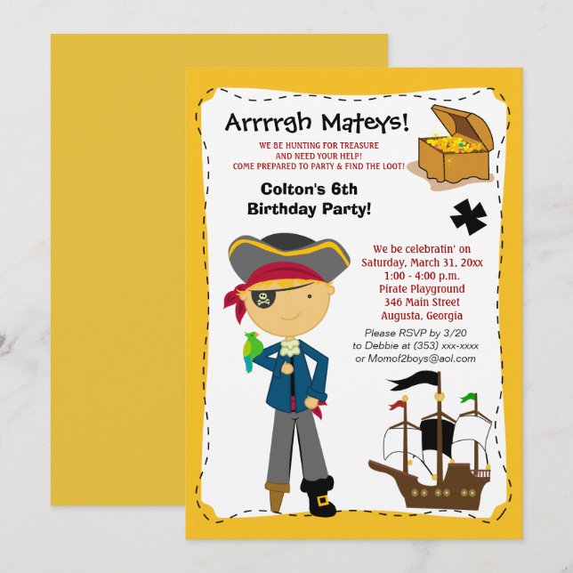 Pirate Birthday Party Invitation (Front/Back)