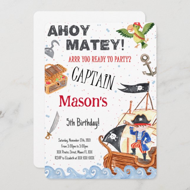 Pirate Birthday Party Invitation (Front/Back)
