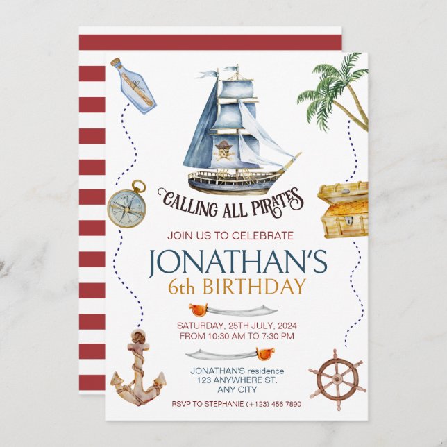 Pirate Birthday Party  Invitation (Front/Back)