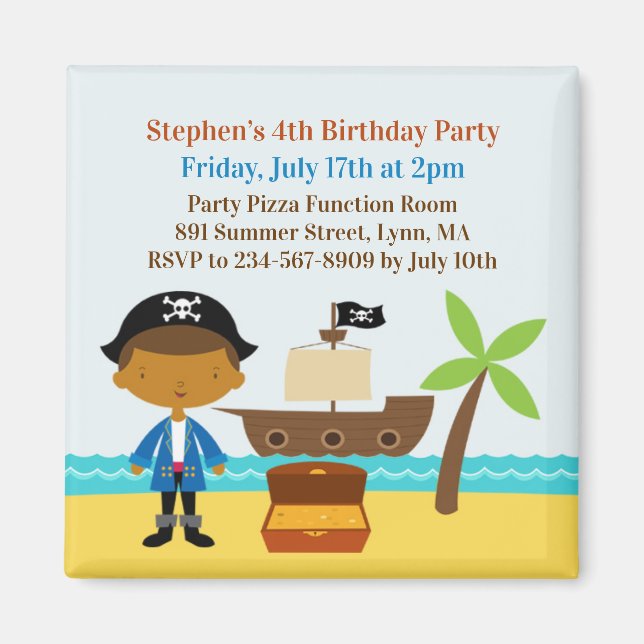 Pirate Birthday Party Invitation Captain Magnet (Front)