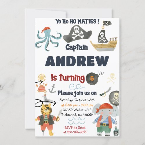 Pirate Birthday Party Invitation Card