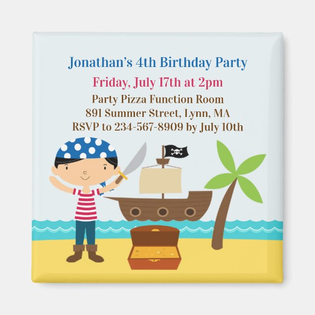 Pirate Birthday Party Invitation Magnet (Front)