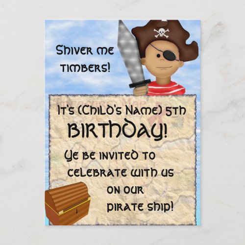 Pirate Birthday Party Invitation Postcard