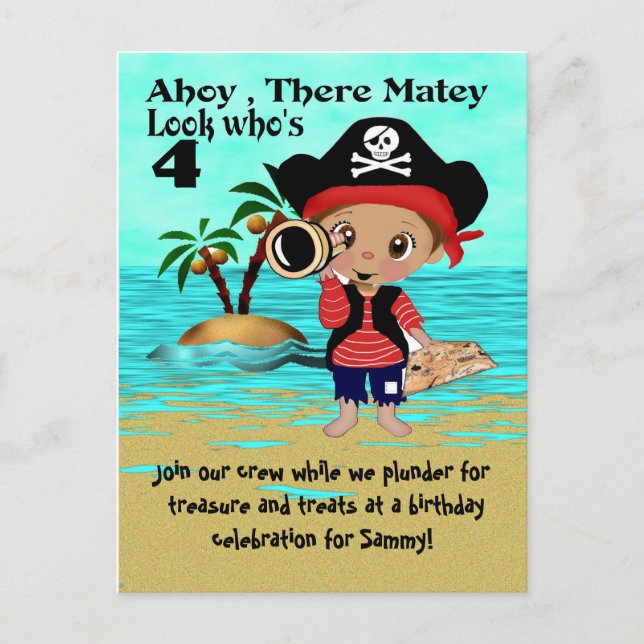 Pirate Birthday Party Invitation Postcard (Front)
