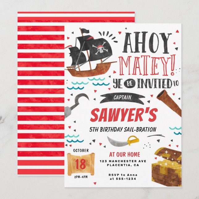 Pirate Birthday Party Kids Invitation (Front/Back)