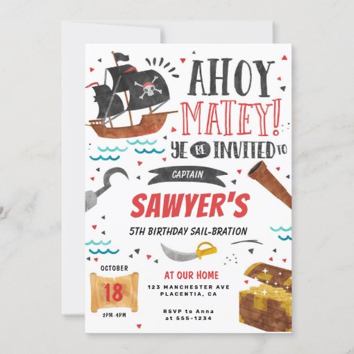 Pirate Birthday Party Kids Invitation | Zazzle