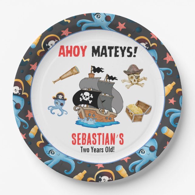 Pirate Birthday Party Paper Plates (Front)