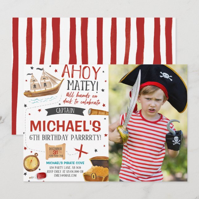Pirate Birthday Party Photo Invitation (Front/Back)