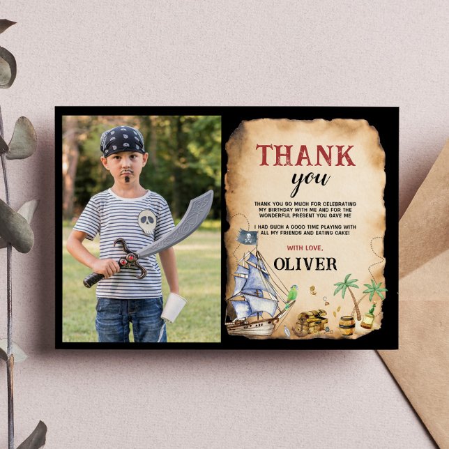 Pirate Birthday Party Photo Thank You Card (Creator Uploaded)