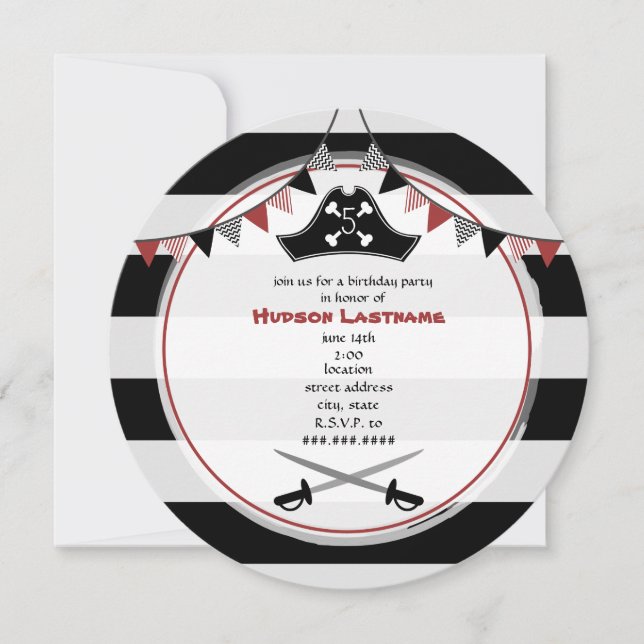 Pirate Birthday Party Round Invitation (Front)