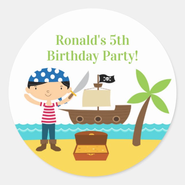 Pirate Birthday Party Stickers (Front)