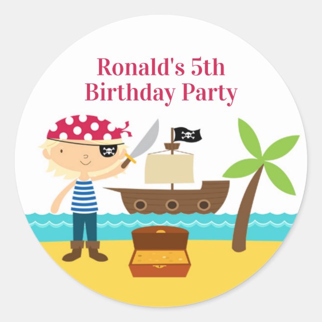 Pirate Birthday Party Stickers (Front)