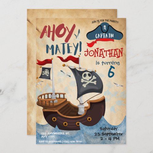 Pirate Birthday Party Watercolor Invitation