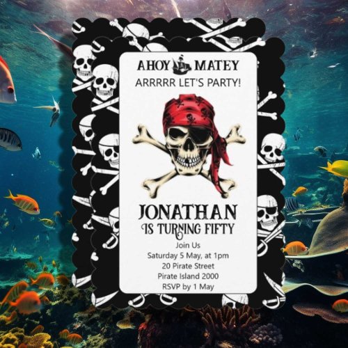 pirate birthday party watercolor invitation