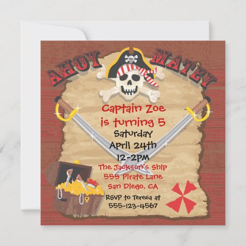 Pirate Birthday Party with Photo Insert Invitation