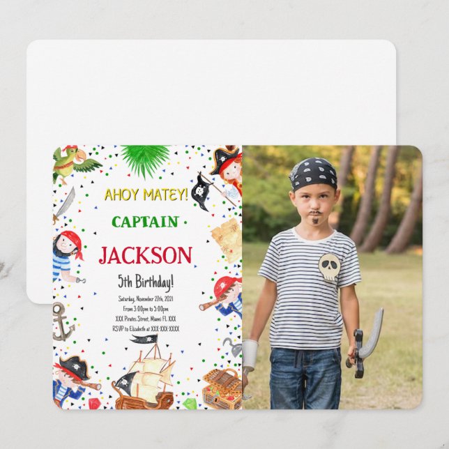 Pirate Birthday Photo Invitation (Front/Back)