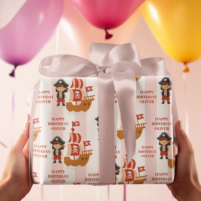 Pirate Birthday  | Red Ship & Captain Wrapping Paper (Creator Uploaded)