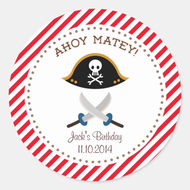 Pirate Birthday Thank You Sticker Red (Front)