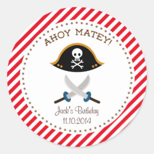 Pirate Birthday Thank You Sticker Red