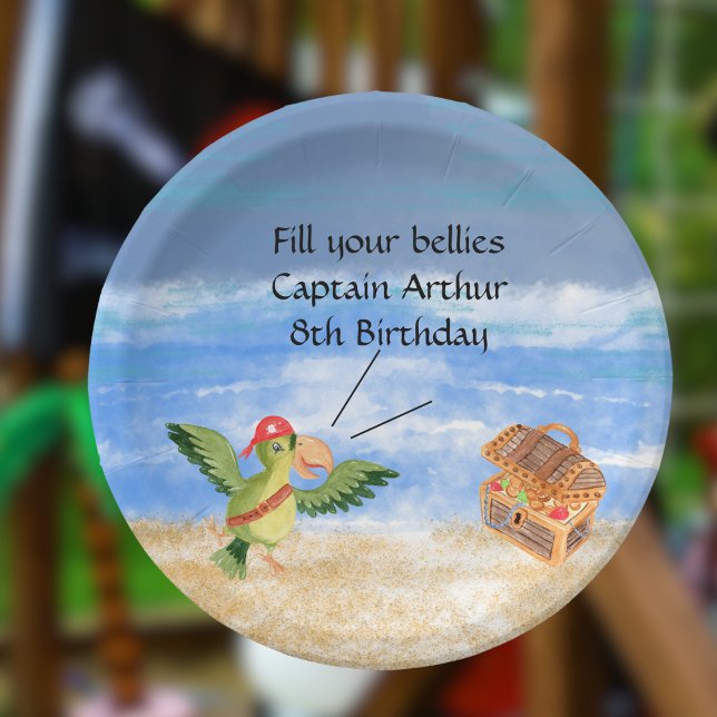 Pirate birthday themed party treasure parrot paper plates (Pirate themed party paper plate)