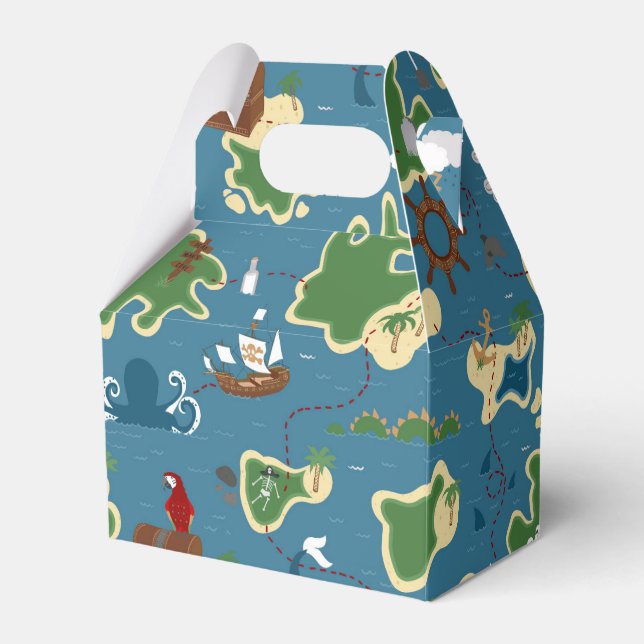 Pirate Birthday Treasure Adventure Blue Favor Boxes (Front Side)