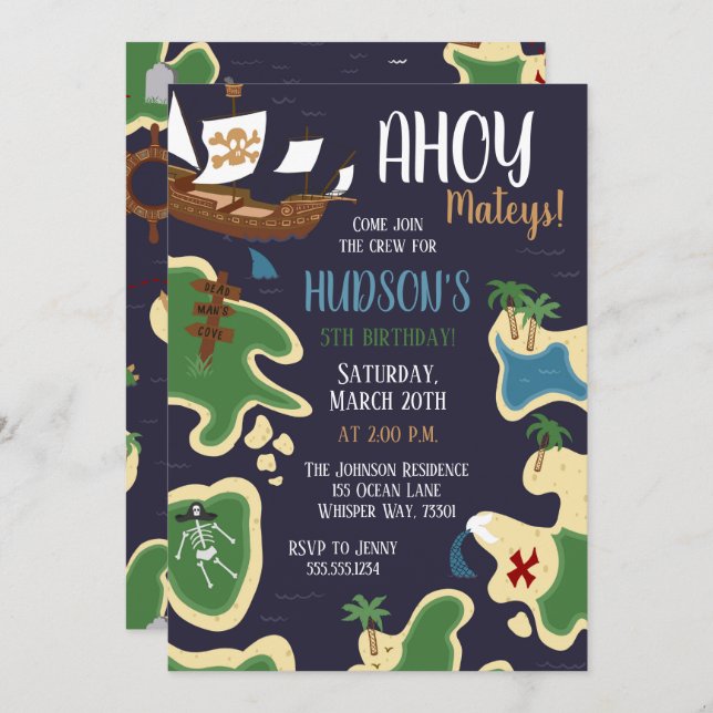 Pirate Birthday Treasure Map Invitation (Front/Back)