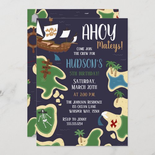 Pirate Birthday Treasure Map Invitation