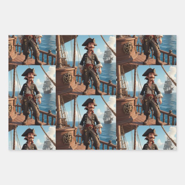 Pirate Birthday Wrapping Paper Sheets (Front)