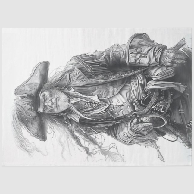 Pirate Black White Decoupage Tissue Paper (Front)