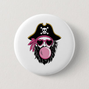 Pirate Blowing Bubble Preppy Pink Mascot Halloween Button