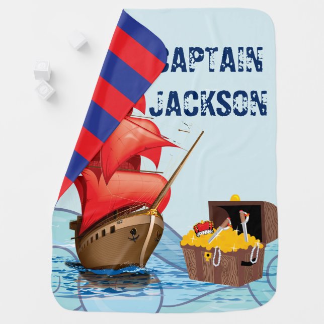 Pirate Boat stripes cartoon style Baby Blanket (In Situ)