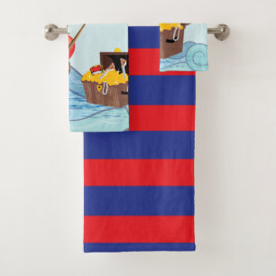 Pirate Boat stripes cute Bath Towel Set