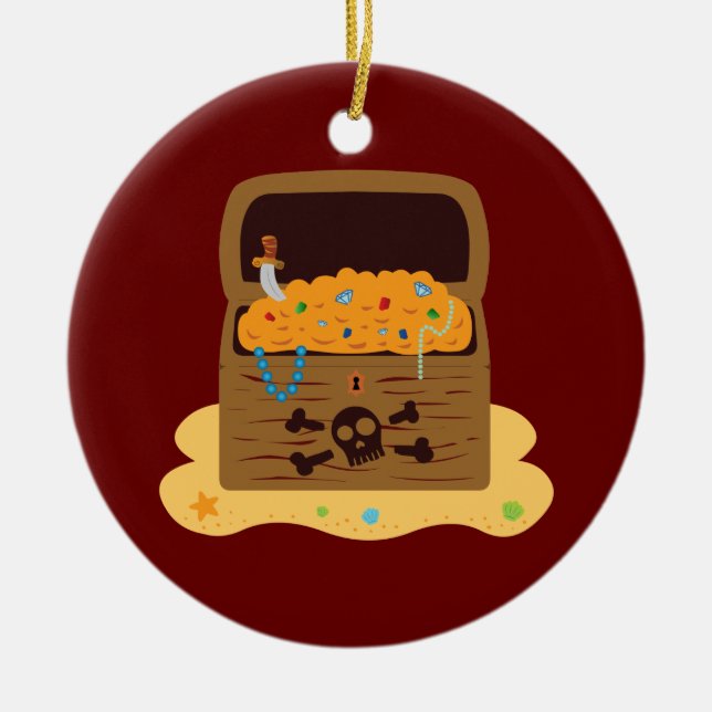 Pirate Booty Treasure Chest Ceramic Ornament (Front)