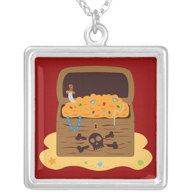 Pirate Booty Treasure Chest Silver Plated Necklace (Front)