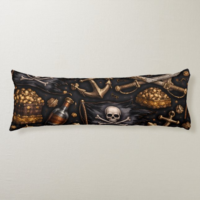 Pirate bounty Jolly Roger and golden treasure look Body Pillow (Front)