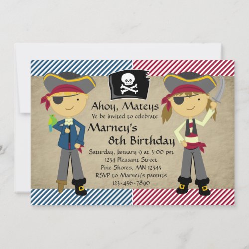 Pirate Boy and Girl Birthday Invitations