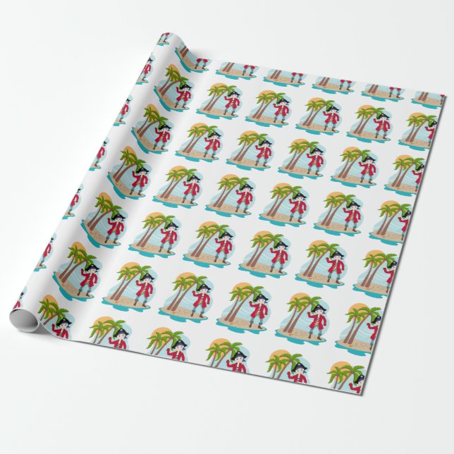 Pirate boy and treasure island wrapping paper (Unrolled)