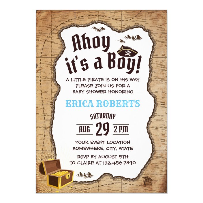 Pirate Boy Baby Shower Vintage Treasure Map Invitation Zazzle Com