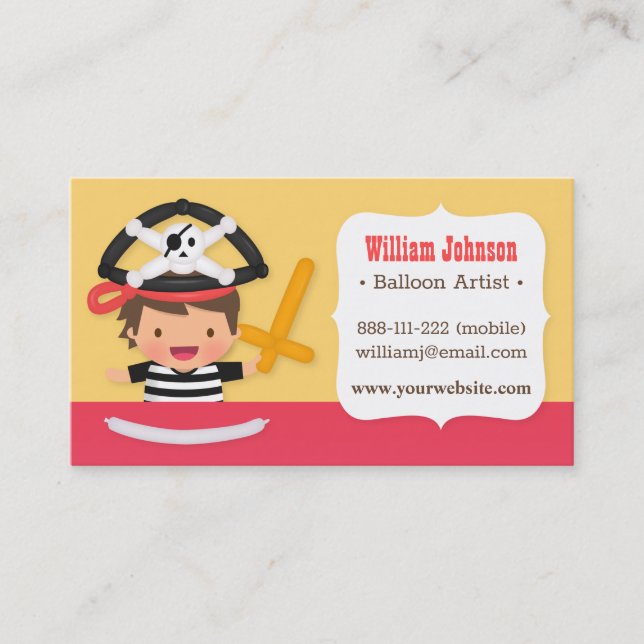 Pirate Boy Balloon Artist Business Cards (Front)