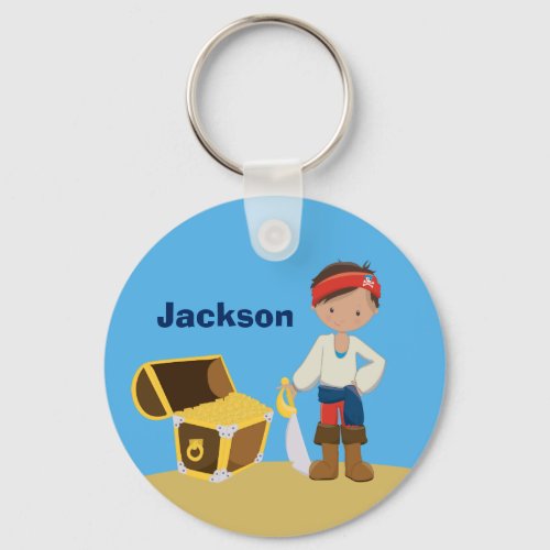 Pirate Boy Beach Summer Cute Kids Monogram Blue Keychain