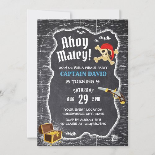 Pirate Boy Birthday Party Chalkboard Adventure Map Invitation