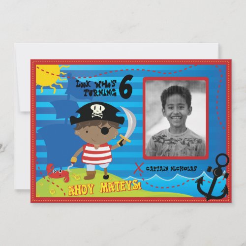 Pirate Boy Birthday Party Invitation, Ahoy Mateys!