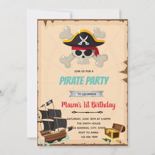 Pirate boy birthday shower invitation