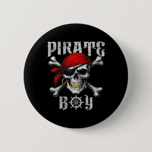Pirate Boy Jolly Roger Flag And Skull Crossbones H Button